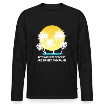 palmiers coucher de soleil d’été mer couleurs préférées - T-shirt manches longues Premium bio Homme - noir - Devant - Nico (187cm)