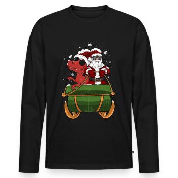 Lustiger Dinosaurier und Weihnachtsmann Reitkutsche - Männer Premium Bio Langarmshirt - Schwarz - Vorne - Nico (187cm)