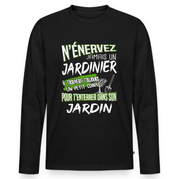 jardinier jardin - T-shirt manches longues Premium bio Homme - noir - Devant - Nico (187cm)