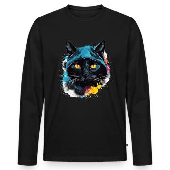 Cat Head Black Cat Bombay Happy Cat Cats - Men's Premium Organic Long Sleeve Shirt - black - Front - Nico (187cm)