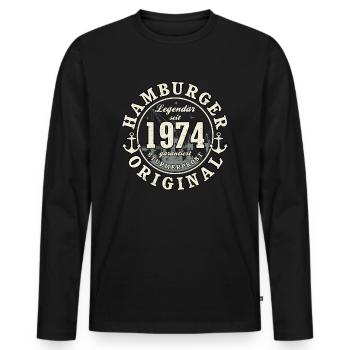 50. Geburtstag 2024 Hamburger Original Geschenk - Männer Premium Bio Langarmshirt - Schwarz - Vorne - Nico (187cm)