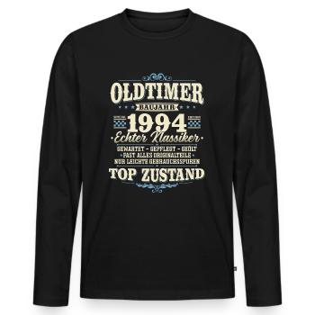 Oldtimer Baujahr 1994 Jahrgang geboren Geburtstag - Männer Premium Bio Langarmshirt - Schwarz - Vorne - Nico (187cm)