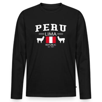 Peru - Männer Premium Bio Langarmshirt - Schwarz - Vorne - Nico (187cm)