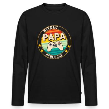 Papa, humour naissance, jeux video avec fils - T-shirt manches longues Premium bio Homme - noir - Devant - Nico (187cm)