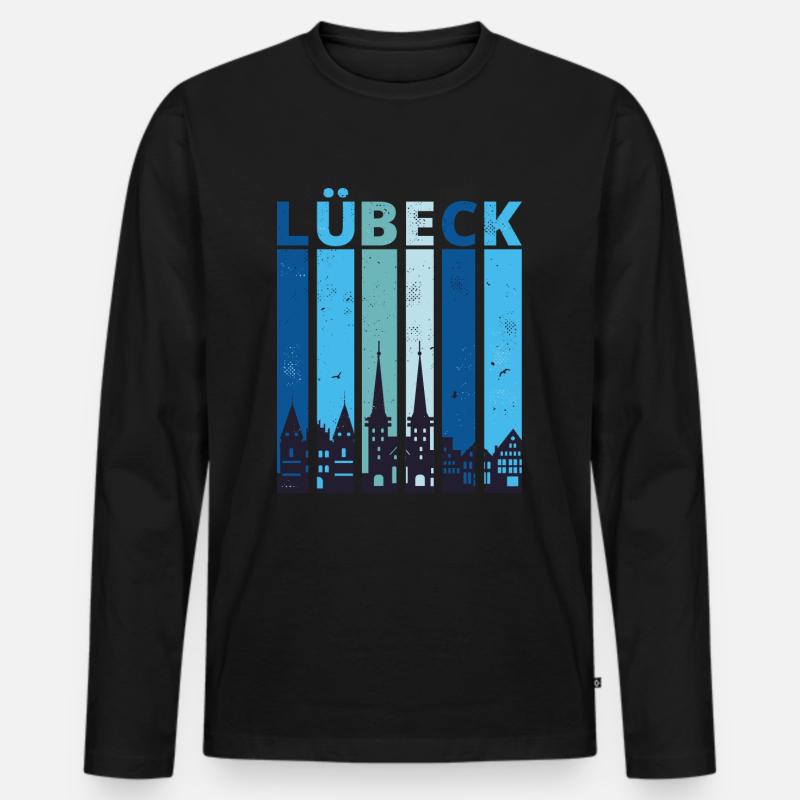 Lübeck Lübecker Stadtsilhouette - Männer Premium Bio Langarmshirt - Schwarz