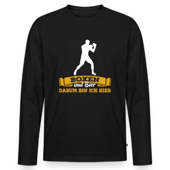 Boxen und Bier, darum bin ich hier - Spruch - Männer Premium Bio Langarmshirt - Schwarz - Vorne - Nico (187cm)
