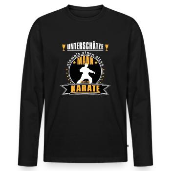 Alter Mann beim Karate Geschnkidee für Opa - Männer Premium Bio Langarmshirt - Schwarz - Vorne - Nico (187cm)