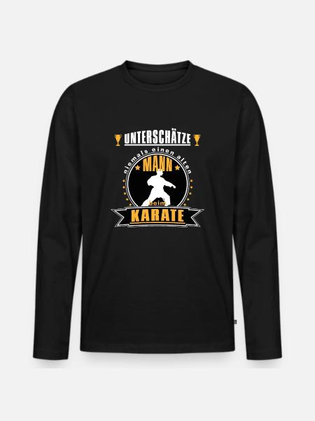 Alter Mann beim Karate Geschnkidee für Opa - Männer Premium Bio Langarmshirt - Schwarz