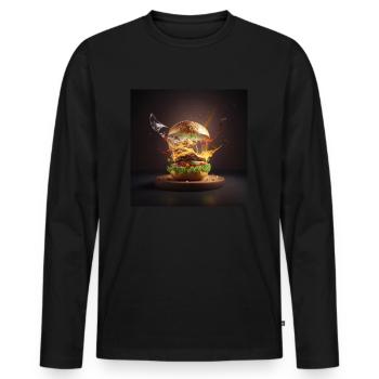 Burgerexplosion - as juicy as it gets - Männer Premium Bio Langarmshirt - Schwarz - Vorne - Nico (187cm)