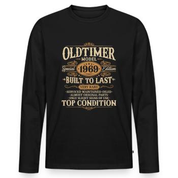 Oldtimer 1969 Jahrgang geboren Geburtstag Geschenk - Männer Premium Bio Langarmshirt - Schwarz - Vorne - Nico (187cm)