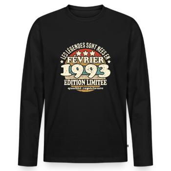 Les légendes sont nées en février 1993 - T-shirt manches longues Premium bio Homme - noir - Devant - Nico (187cm)