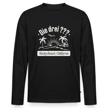 Die Drei ??? Rocky Beach Design Mit Palmen - Männer Premium Bio Langarmshirt - Schwarz - Vorne - Nico (187cm)