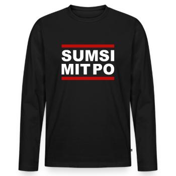 SUMSI MIT PO - Männer Premium Bio Langarmshirt - Schwarz - Vorne - Nico (187cm)