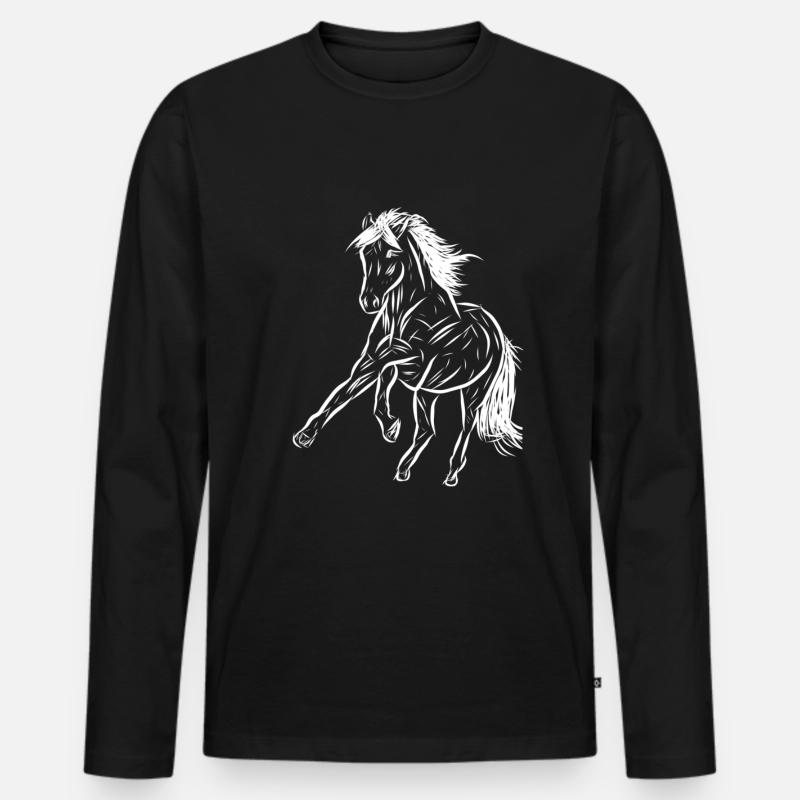 Pferd - Männer Premium Bio Langarmshirt - Schwarz