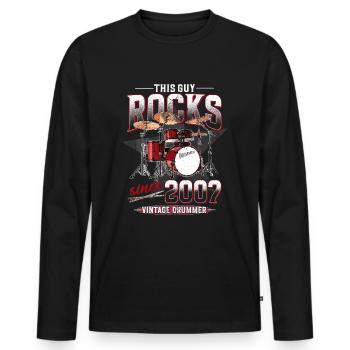 2007 Vintage Drum Drummer Anniversaire - T-shirt manches longues Premium bio Homme - noir - Devant - Nico (187cm)