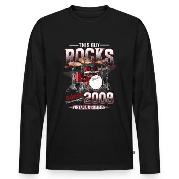 2008 Vintage Drum Drummer Anniversaire - T-shirt manches longues Premium bio Homme - noir - Devant - Nico (187cm)