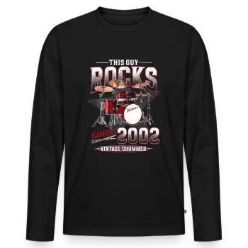 2002 Vintage Drums Drummer Anniversaire - T-shirt manches longues Premium bio Homme - noir - Devant - Nico (187cm)