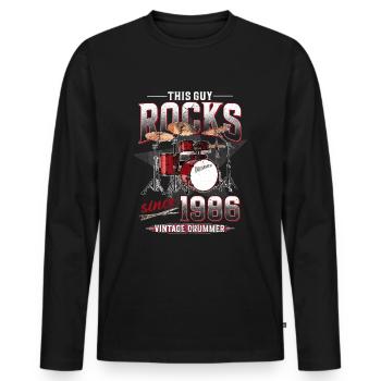 1986 Vintage Drum Drummer Anniversaire - T-shirt manches longues Premium bio Homme - noir - Devant - Nico (187cm)