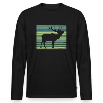Elch Hirsch Retro - Männer Premium Bio Langarmshirt - Schwarz - Vorne - Nico (187cm)