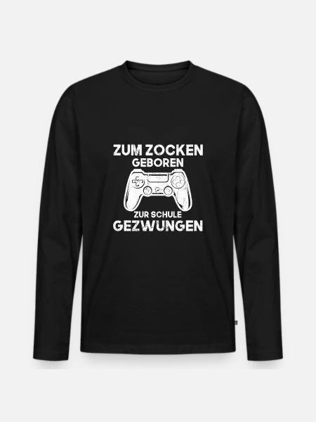zum Zocken geboren zur Schule gezwungen - Männer Premium Bio Langarmshirt - Schwarz