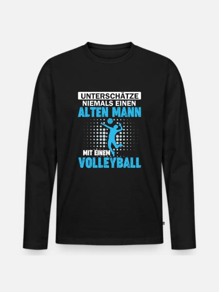 alter Mann mit einem Volleyball - Männer Premium Bio Langarmshirt - Schwarz