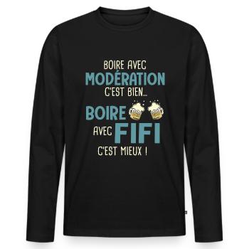 philippe modération boire avec fifi c'est mieux - T-shirt manches longues Premium bio Homme - noir - Devant - Nico (187cm)