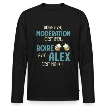 alexandre modération boire avec alex c'est mieux - T-shirt manches longues Premium bio Homme - noir - Devant - Nico (187cm)