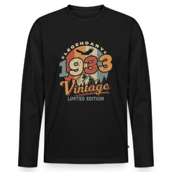 Anniversaire 1933 - 95 ans - T-shirt manches longues Premium bio Homme - noir - Devant - Nico (187cm)