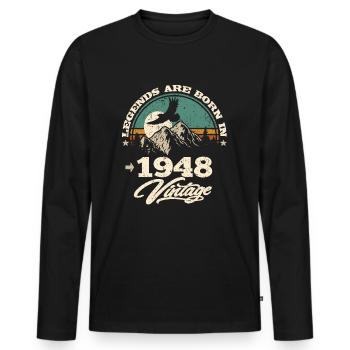 Legends are born in 1948 - Men's Premium Organic Long Sleeve Shirt - black - Front - Nico (187cm)