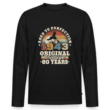 1943 geboren - 80 Jahre alt - Männer Premium Bio Langarmshirt - Schwarz - Vorne - Nico (187cm)
