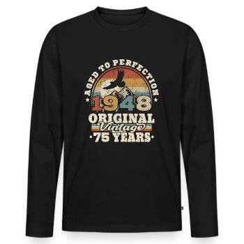 né en 1948 - 75 ans - T-shirt manches longues Premium bio Homme - noir - Devant - Nico (187cm)