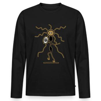 Chaman avec tambour - T-shirt manches longues Premium bio Homme - noir - Devant - Nico (187cm)