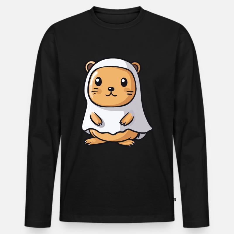 Biber Halloween Comic Geist - Männer Premium Bio Langarmshirt - Schwarz