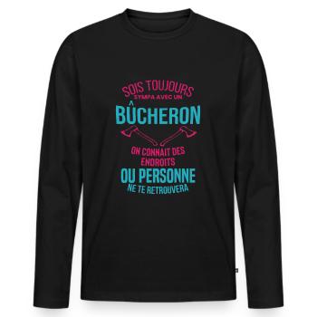 Bucheron Shirt • la hache • Veste Bucheron - T-shirt manches longues Premium bio Homme - noir - Devant - Nico (187cm)