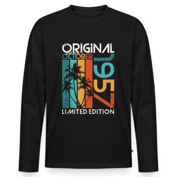 Octobre 1957 Cadeau d’anniversaire de naissance - T-shirt manches longues Premium bio Homme - noir - Devant - Nico (187cm)
