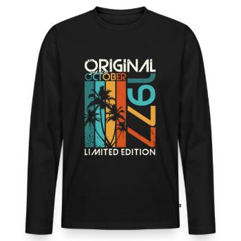 Octobre 1977 Cadeau d’anniversaire de naissance - T-shirt manches longues Premium bio Homme - noir - Devant - Nico (187cm)