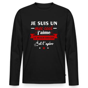 Mec cool beach soccer, idée cadeau anniversaire - T-shirt manches longues Premium bio Homme - noir - Devant - Nico (187cm)