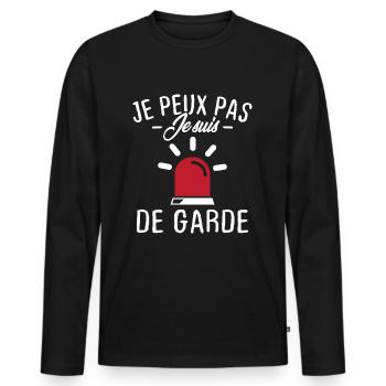 Je peux pas je suis de garde - T-shirt manches longues Premium bio Homme - noir - Devant - Nico (187cm)
