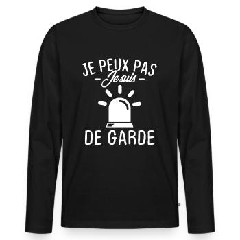 Je peux pas je suis de garde - T-shirt manches longues Premium bio Homme - noir - Devant - Nico (187cm)
