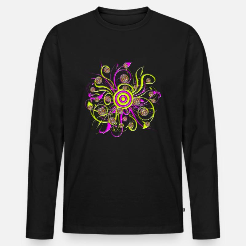 psychedelic flower - Männer Premium Bio Langarmshirt - Schwarz