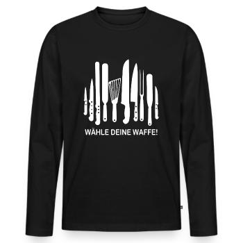 Koch - Wähle deine Waffe! - Männer Premium Bio Langarmshirt - Schwarz - Vorne - Nico (187cm)