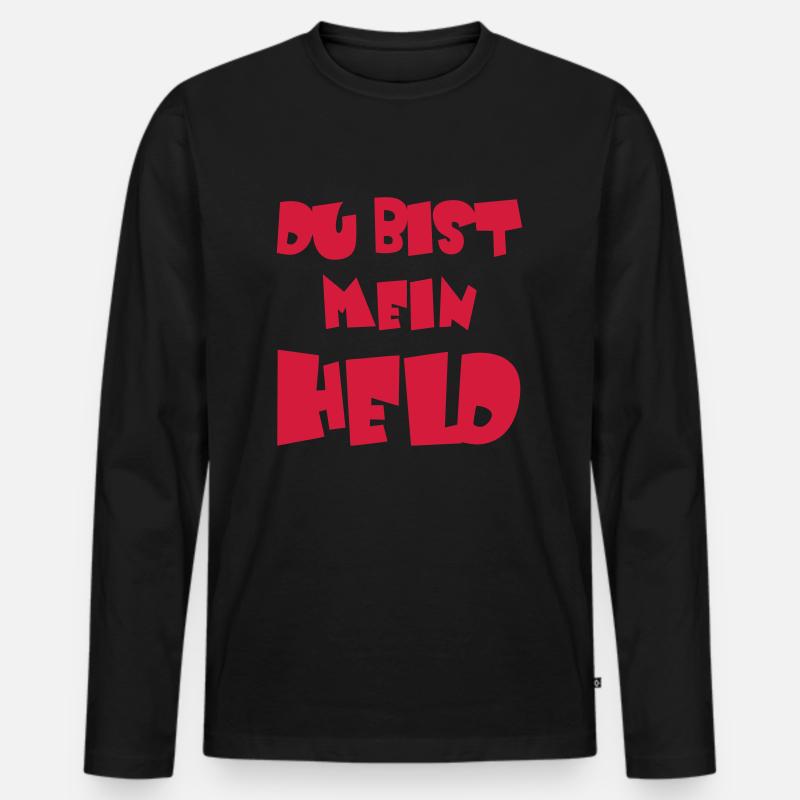Du bist mein Held - Männer Premium Bio Langarmshirt - Schwarz