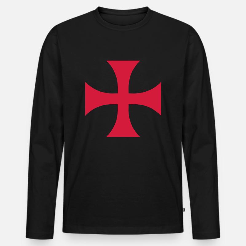 Templer Kreuz - Männer Premium Bio Langarmshirt - Schwarz