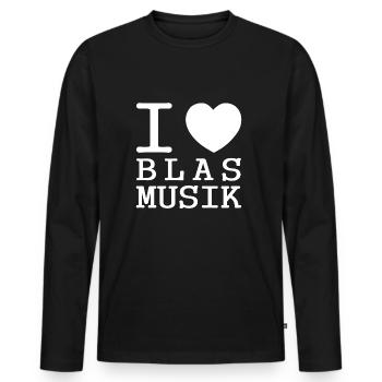 I love Blasmusik White Edition - Männer Premium Bio Langarmshirt - Schwarz - Vorne - Nico (187cm)