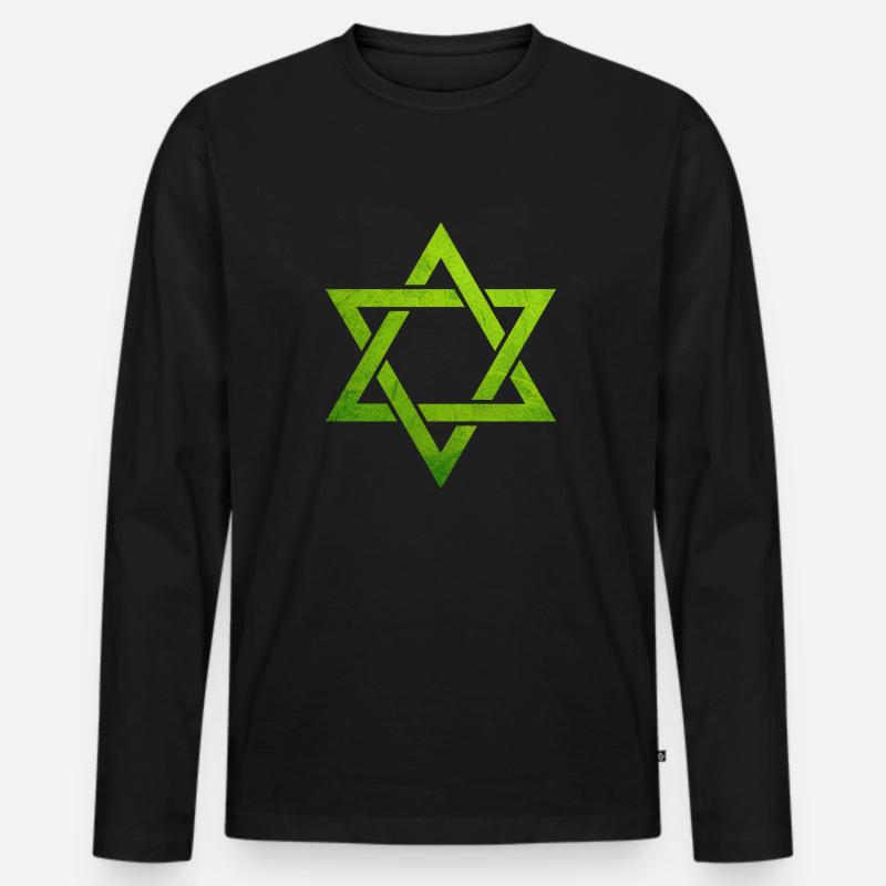 Felpe ebraiche verdi, simbolo ebraico della stella di David - Maglia a manica lunga ecologica premium da uomo - nero