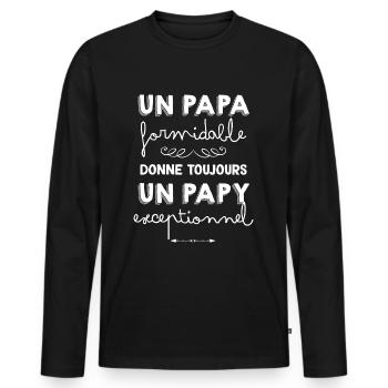 Papa Papy Exceptionnel Annonce Naissance - T-shirt manches longues Premium bio Homme - noir - Devant - Nico (187cm)