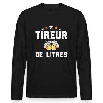 Tireur de litres cadeau humour alcool bière homme - T-shirt manches longues Premium bio Homme - noir - Devant - Nico (187cm)