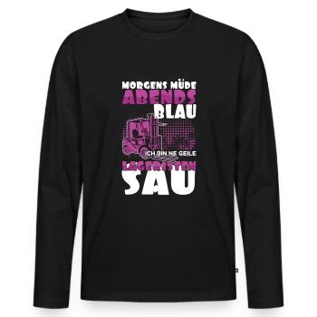 Morgens Müde Abends Blau Ich Bin Eine Geile - Männer Premium Bio Langarmshirt - Schwarz - Vorne - Nico (187cm)