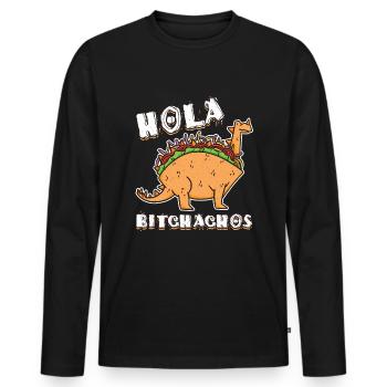 Cute Hello Kawaii Dinosaur Animal Taco - Men's Premium Organic Long Sleeve Shirt - black - Front - Nico (187cm)