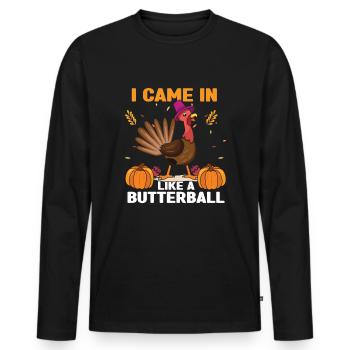 Funny Pumpkin And Turkey Fall Autumn Thanksgiving - Men's Premium Organic Long Sleeve Shirt - black - Front - Nico (187cm)